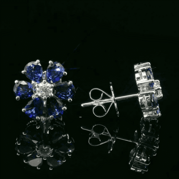 2.73 CT Natural Genuine Blue Sapphire Diamond Earring 18K White Gold
