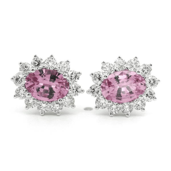 6.52 CT Natural Genuine Pink Sapphire Diamond Earring 18K White Gold