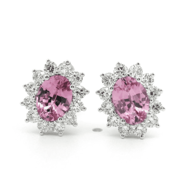 6.52 CT Natural Genuine Pink Sapphire Diamond Earring 18K White Gold