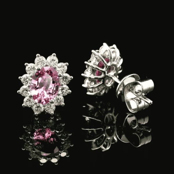 6.52 CT Natural Genuine Pink Sapphire Diamond Earring 18K White Gold