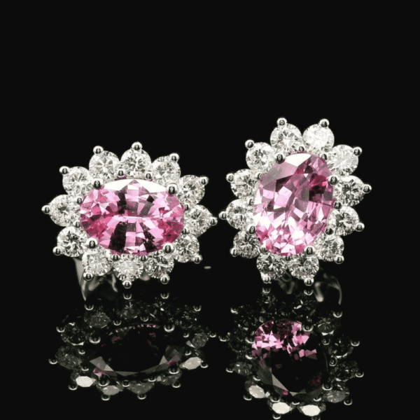 6.52 CT Natural Genuine Pink Sapphire Diamond Earring 18K White Gold