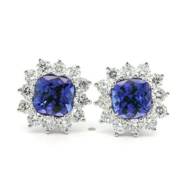 5.28CT Natural Genuine Tanzanite Diamond Earring 18K White Gold