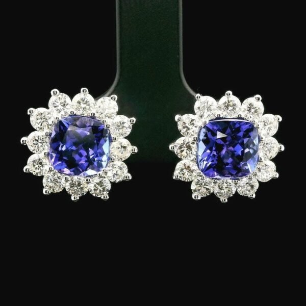 5.28CT Natural Genuine Tanzanite Diamond Earring 18K White Gold