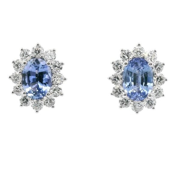 6.51 CT Natural Genuine Blue Sapphire Diamond Earring 18K White Gold