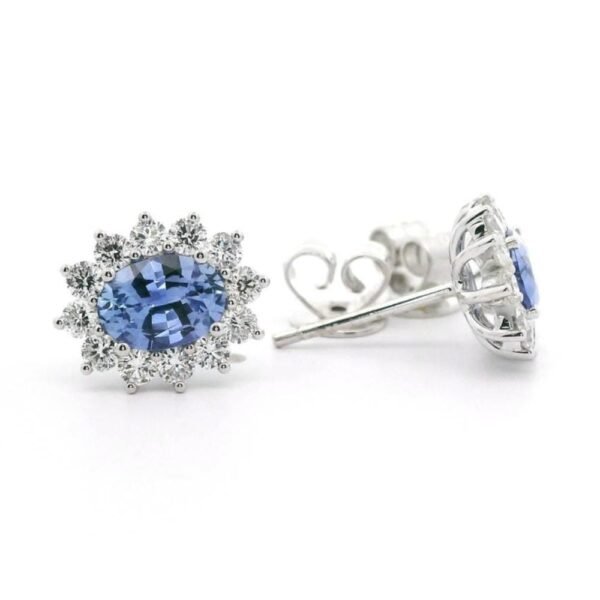 6.51 CT Natural Genuine Blue Sapphire Diamond Earring 18K White Gold
