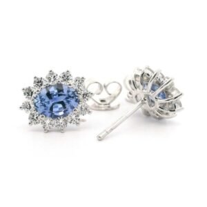 6.51 CT Natural Genuine Blue Sapphire Diamond Earring 18K White Gold