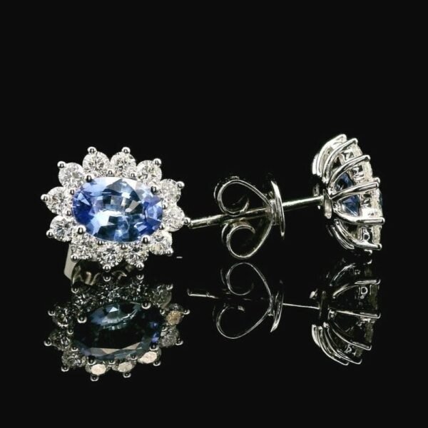 6.51 CT Natural Genuine Blue Sapphire Diamond Earring 18K White Gold