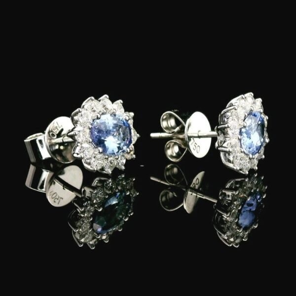 6.51 CT Natural Genuine Blue Sapphire Diamond Earring 18K White Gold