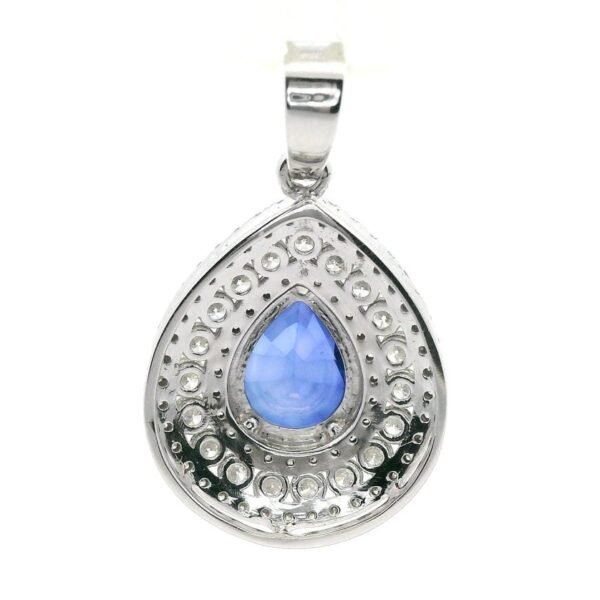 18k White Gold Pear Blue Sapphire Diamond Pendant 2.34 TCW