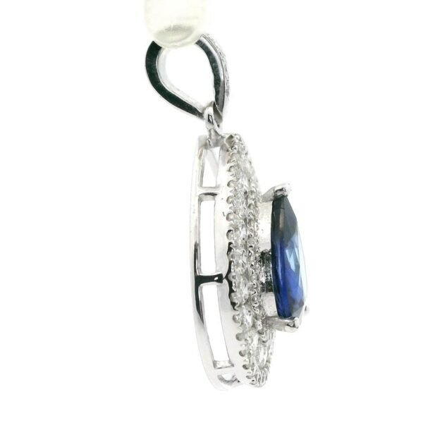 18k White Gold Pear Blue Sapphire Diamond Pendant 2.34 TCW