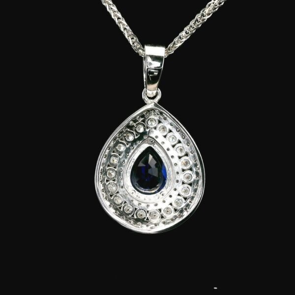 18k White Gold Pear Blue Sapphire Diamond Pendant 2.34 TCW