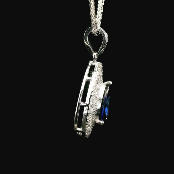 18k White Gold Pear Blue Sapphire Diamond Pendant 2.34 TCW
