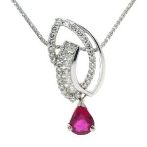 1.02ct Pear Cut natural Ruby Diamond Pendant 18K White Gold