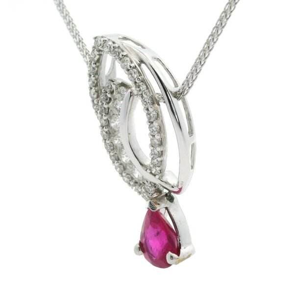 1.02ct Pear Cut natural Ruby Diamond Pendant 18K White Gold