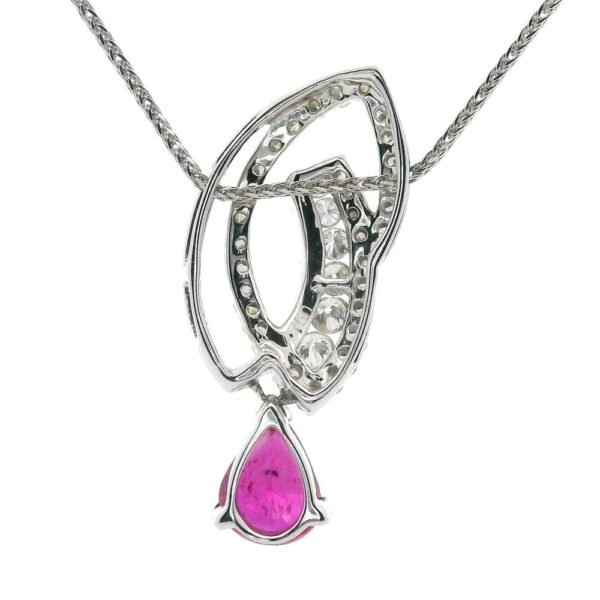1.02ct Pear Cut natural Ruby Diamond Pendant 18K White Gold