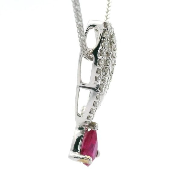 1.02ct Pear Cut natural Ruby Diamond Pendant 18K White Gold