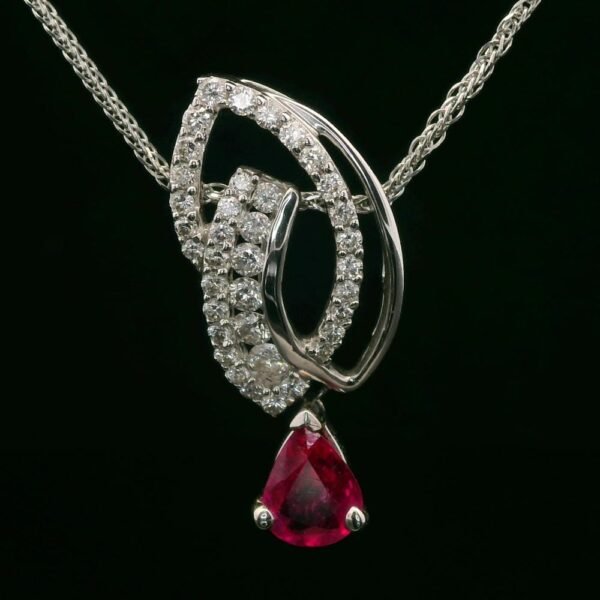 1.02ct Pear Cut natural Ruby Diamond Pendant 18K White Gold