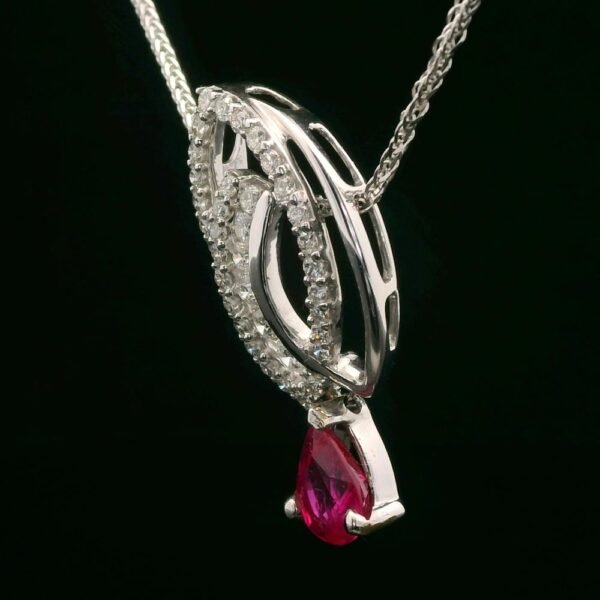 1.02ct Pear Cut natural Ruby Diamond Pendant 18K White Gold