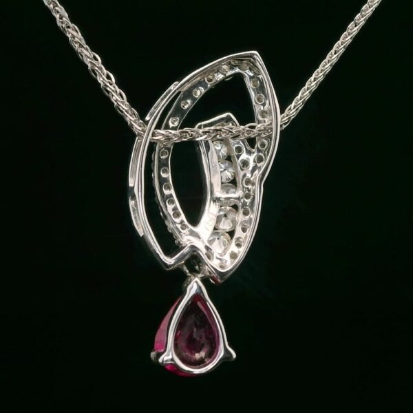 1.02ct Pear Cut natural Ruby Diamond Pendant 18K White Gold