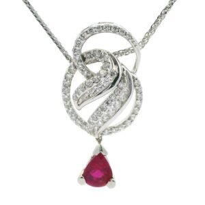 1.02ct Pear Cut natural Ruby Diamond Pendant 18K White Gold