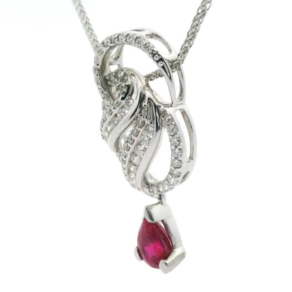 1.02ct Pear Cut natural Ruby Diamond Pendant 18K White Gold
