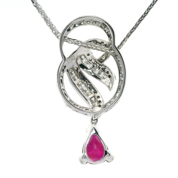 1.02ct Pear Cut natural Ruby Diamond Pendant 18K White Gold