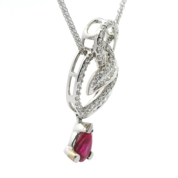 1.02ct Pear Cut natural Ruby Diamond Pendant 18K White Gold
