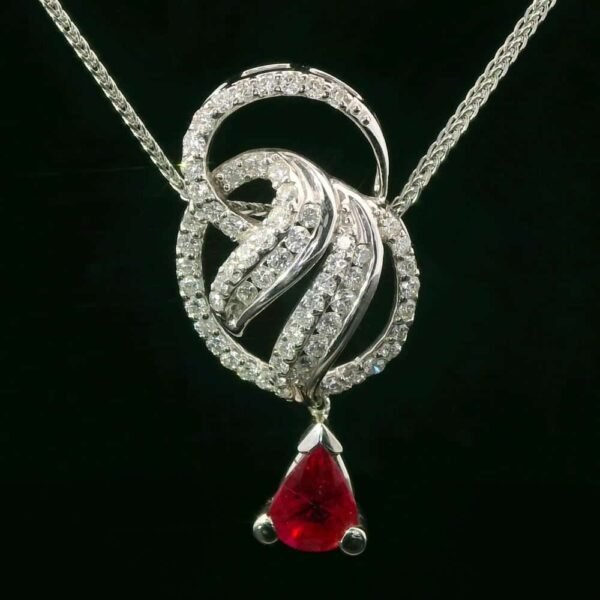 1.02ct Pear Cut natural Ruby Diamond Pendant 18K White Gold