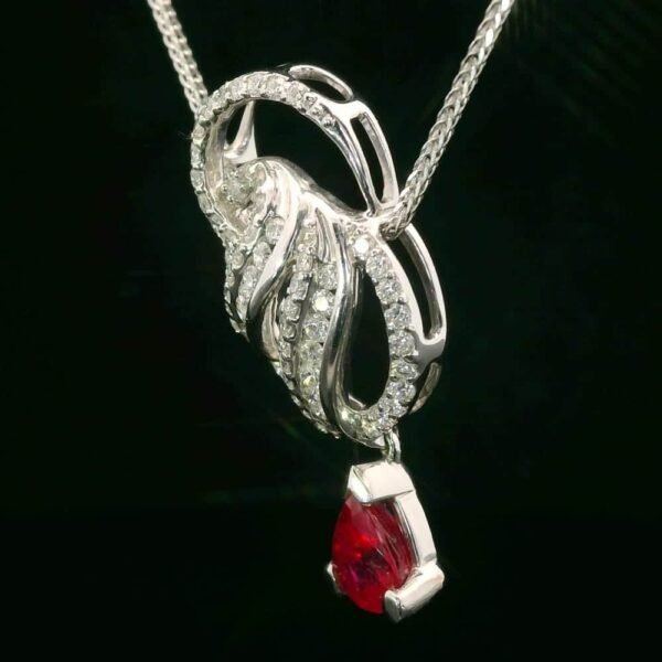 1.02ct Pear Cut natural Ruby Diamond Pendant 18K White Gold