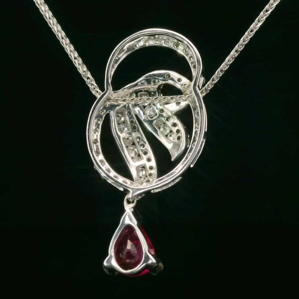 1.02ct Pear Cut natural Ruby Diamond Pendant 18K White Gold