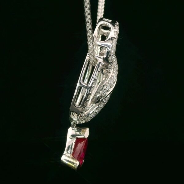 1.02ct Pear Cut natural Ruby Diamond Pendant 18K White Gold