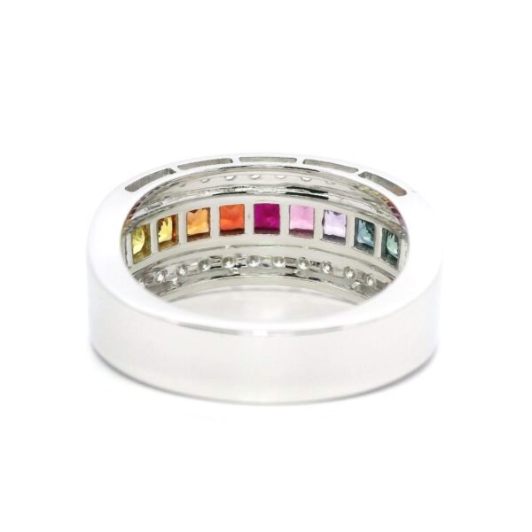 Natural Rainbow Sapphire Diamond VVS 18K White Gold Sapphire Men's Ring 2CT