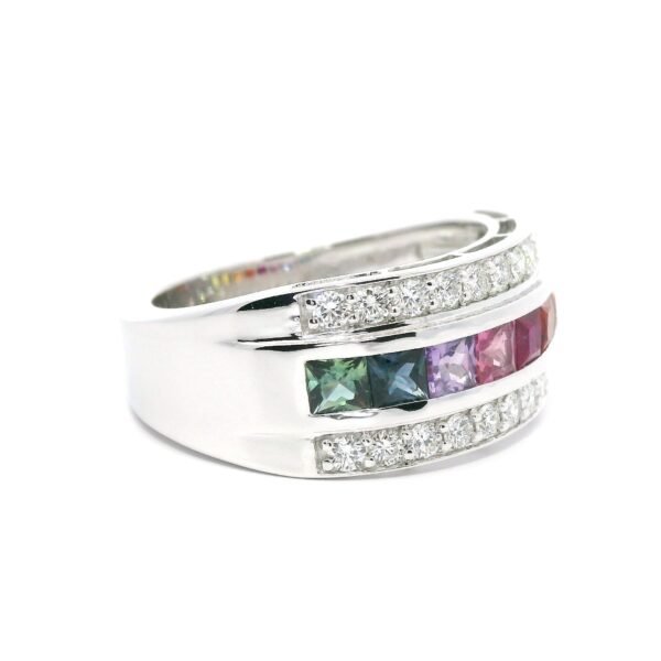Natural Rainbow Sapphire Diamond VVS 18K White Gold Sapphire Men's Ring 2CT