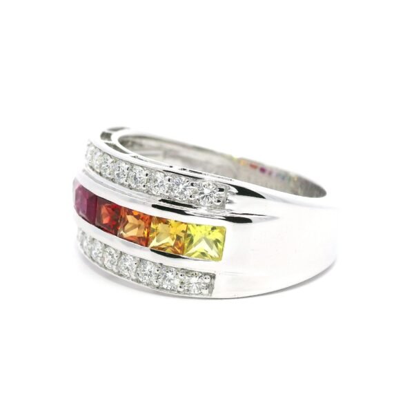 Natural Rainbow Sapphire Diamond VVS 18K White Gold Sapphire Men's Ring 2CT