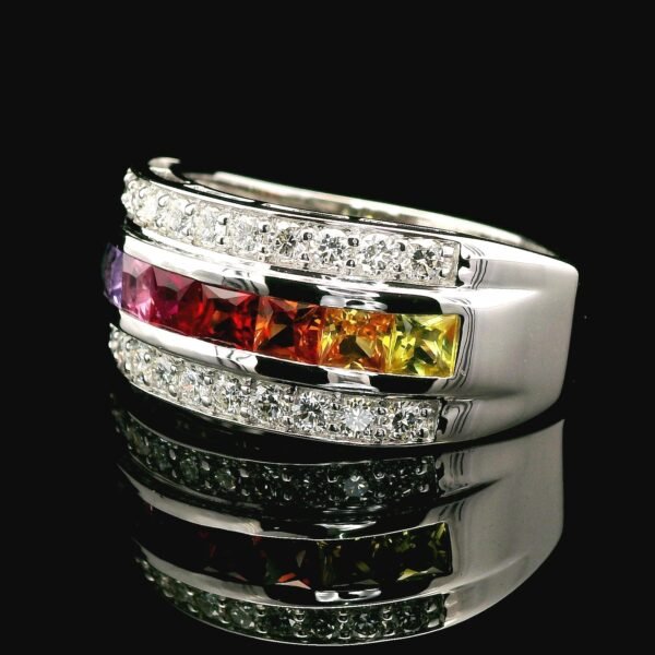 Natural Rainbow Sapphire Diamond VVS 18K White Gold Sapphire Men's Ring 2CT