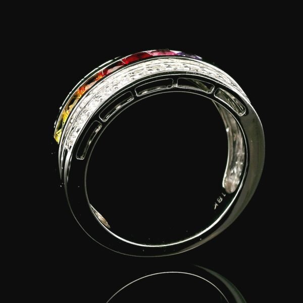 Natural Rainbow Sapphire Diamond VVS 18K White Gold Sapphire Men's Ring 2CT