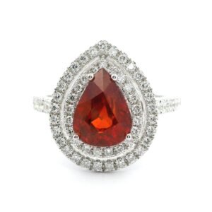 HI END 3CT GIA Certified Orange Spessartine Garnet Diamond Ring 18K White Gold