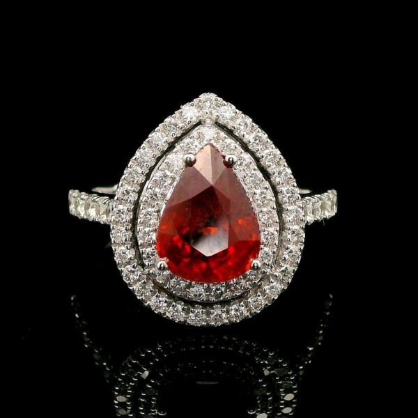HI END 3CT GIA Certified Orange Spessartine Garnet Diamond Ring 18K White Gold