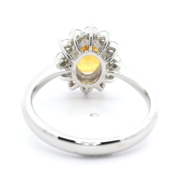 Natural Orange Sapphire Diamond 18K White Gold Ring, Oval Genuine Sapphire.