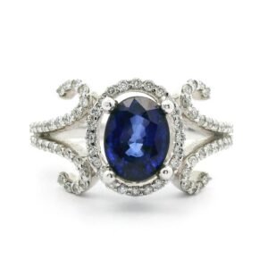 3.03CTW Natural Blue Sapphire Diamond Ring 18k White Gold Ring