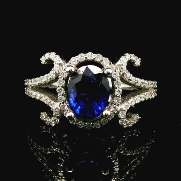 3.03CTW Natural Blue Sapphire Diamond Ring 18k White Gold Ring