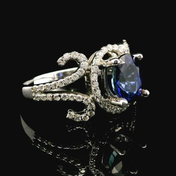 3.03CTW Natural Blue Sapphire Diamond Ring 18k White Gold Ring