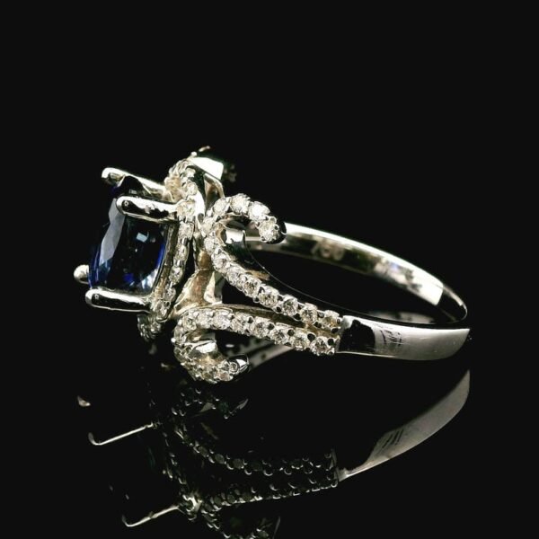 3.03CTW Natural Blue Sapphire Diamond Ring 18k White Gold Ring