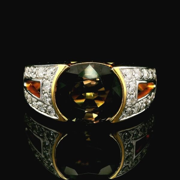 5.57 ctw Natural Tourmaline Diamond 18K Yellow Gold Ring