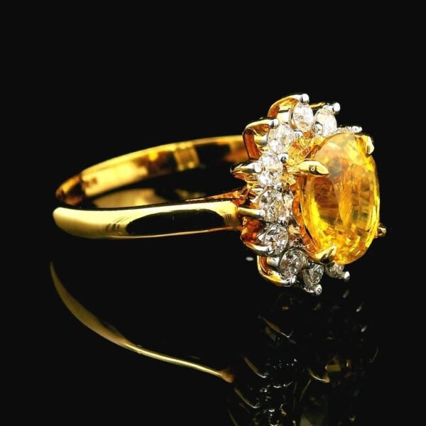 2CT Natural Yellow Sapphire Diamond Ring 18k Yellow Gold Women