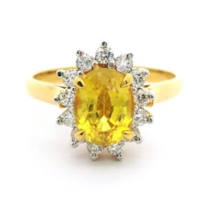 2CT Natural Yellow Sapphire Diamond Ring 18k Yellow Gold Women