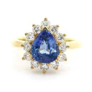 Stunning 2.17Ctw Cornflower Blue Sapphire & F VVS Diamond Yellow Gold Ring AGL