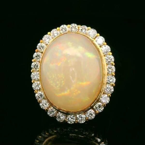 15.25CT Natural Ethiopian AIG Certified Opal DE VVS1 Diamond 14K Yellow Gold Ring