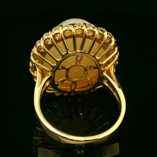15.25CT Natural Ethiopian AIG Certified Opal DE VVS1 Diamond 14K Yellow Gold Ring