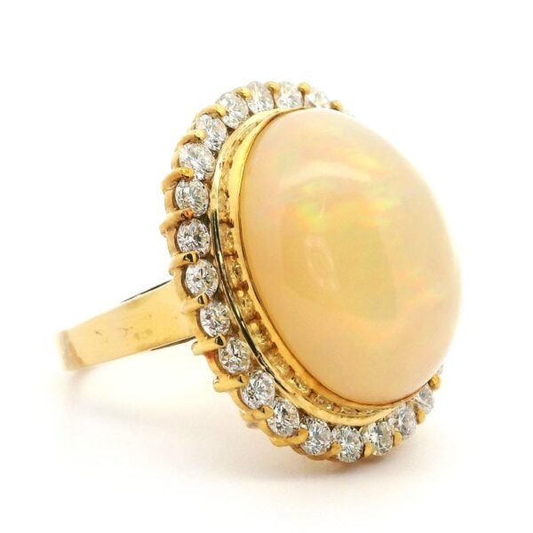 15.25CT Natural Ethiopian AIG Certified Opal DE VVS1 Diamond 14K Yellow Gold Ring